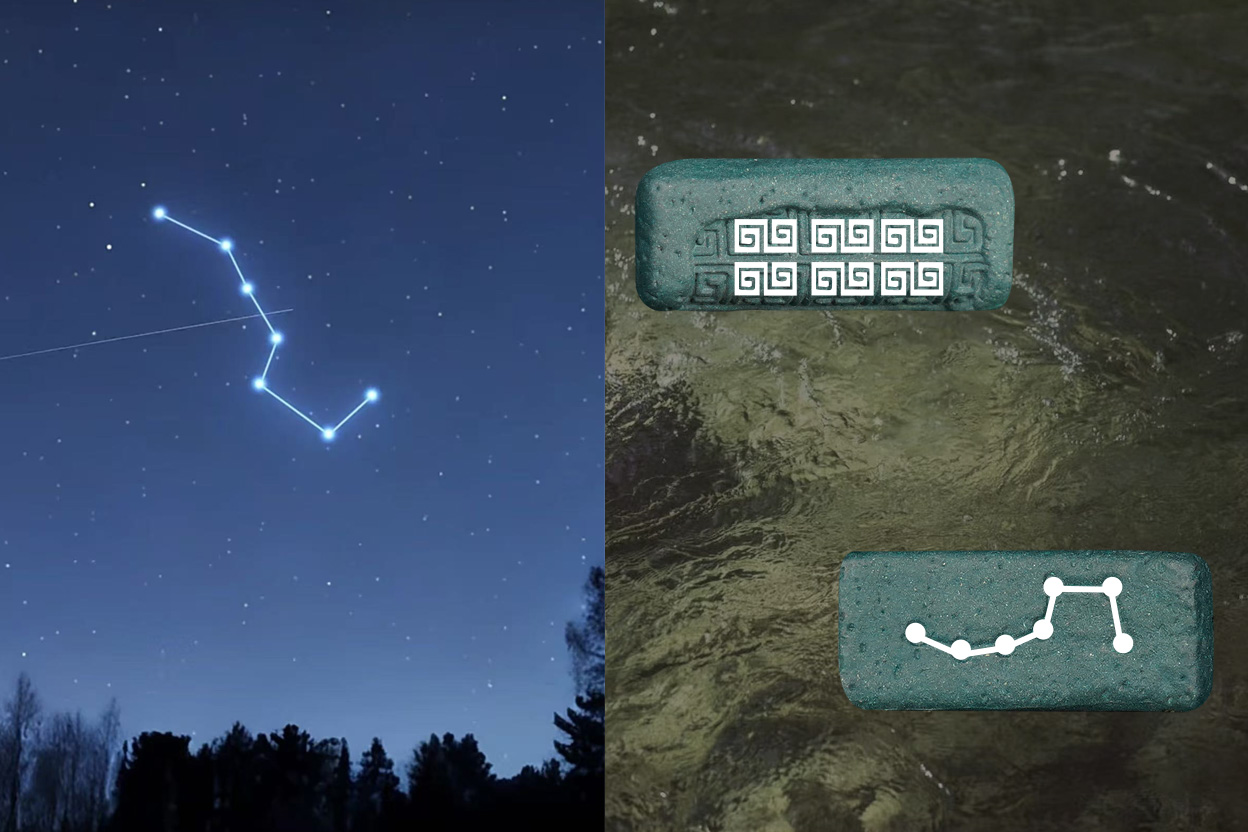 Zcheer wearable incense jewelry featuring Huiwen meander pattern on the front and Beidou constellation on the back.