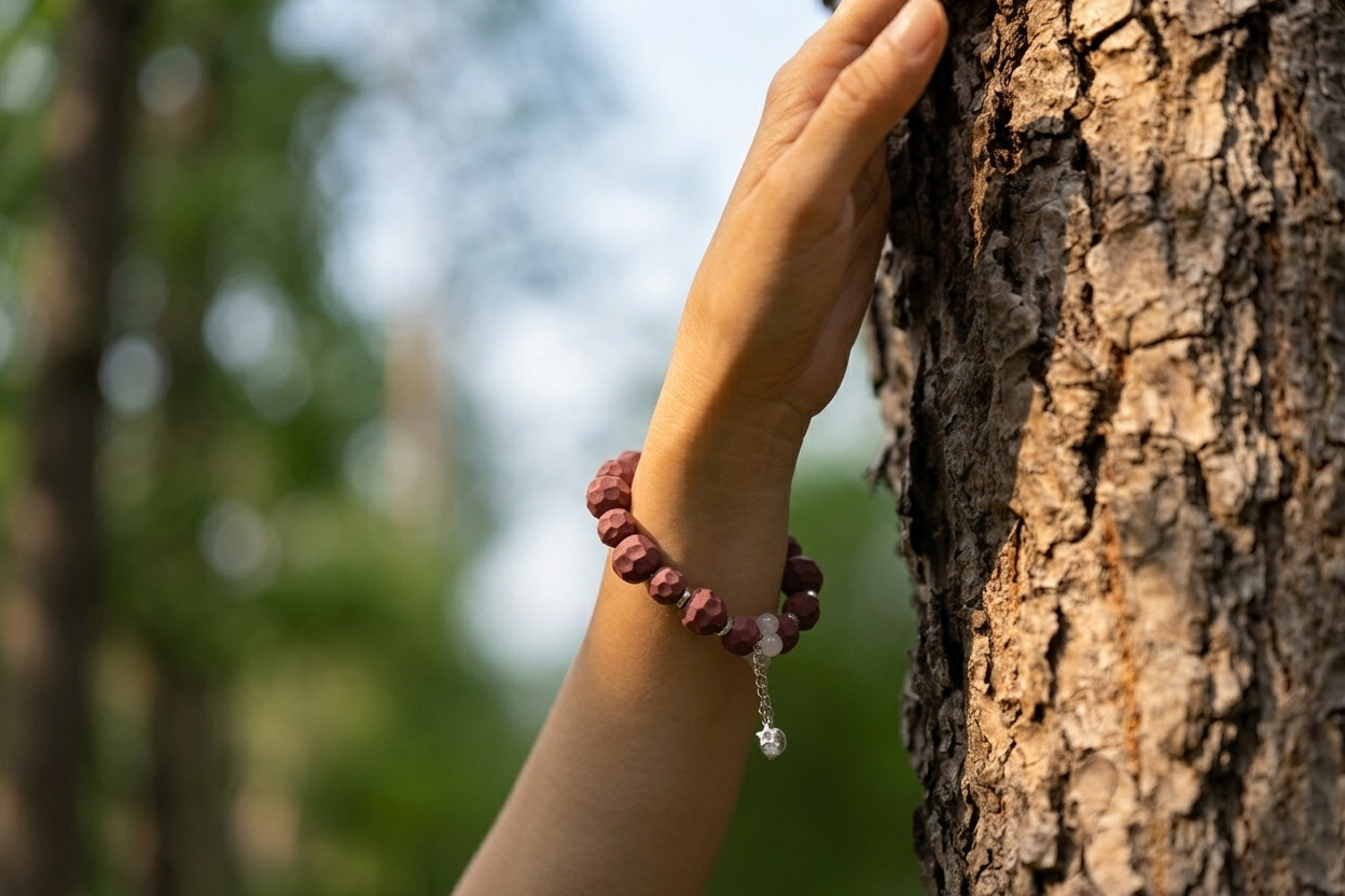 Zcheer rose incense bracelet made with rose-colored incense beads and natural rose formula materials.