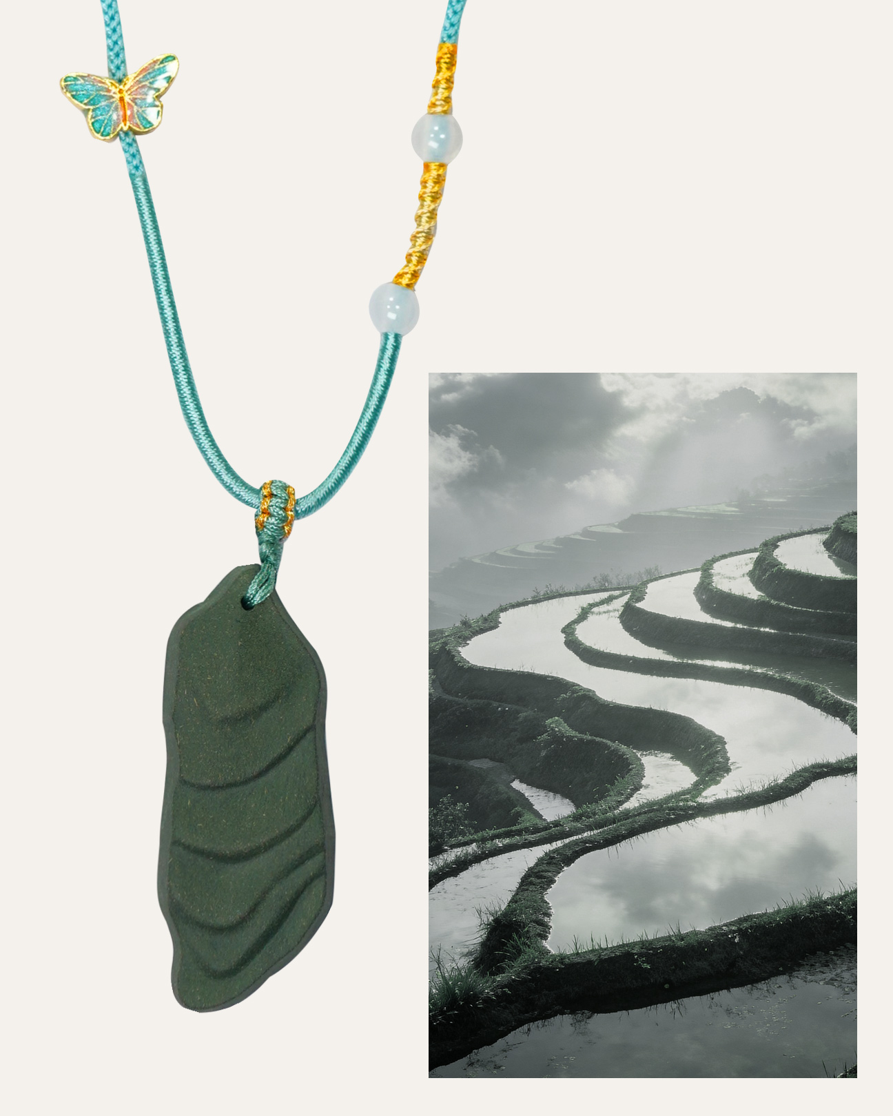 Terraced Field Necklace – Dream Incense Pendant (Style Edition) - Green · Dream Spirit · Style · Necklace · 32–62cm