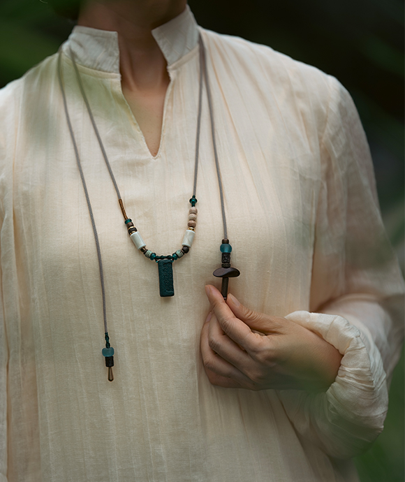 Adjustable Necklace – Blue Medicine Incense Pendant with Dual Balance Structure - Blue · Blue Medicine · Small · Necklace · 30–90cm