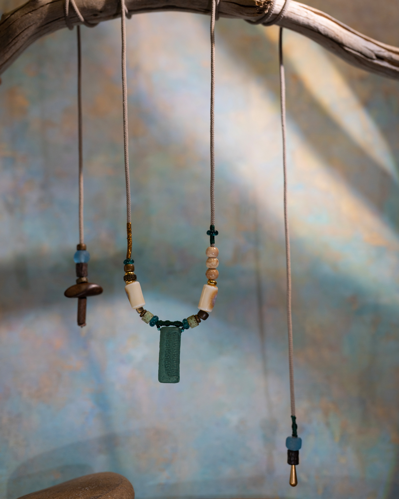 Adjustable Necklace – Blue Medicine Incense Pendant with Dual Balance Structure - Blue · Blue Medicine · Small · Necklace · 30–90cm