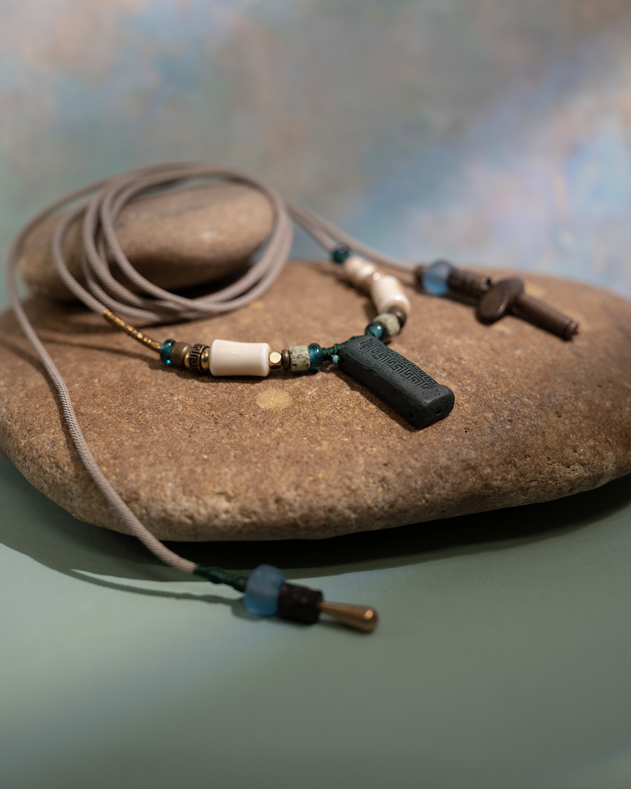 Adjustable Necklace – Blue Medicine Incense Pendant with Dual Balance Structure - Blue · Blue Medicine · Small · Necklace · 30–90cm
