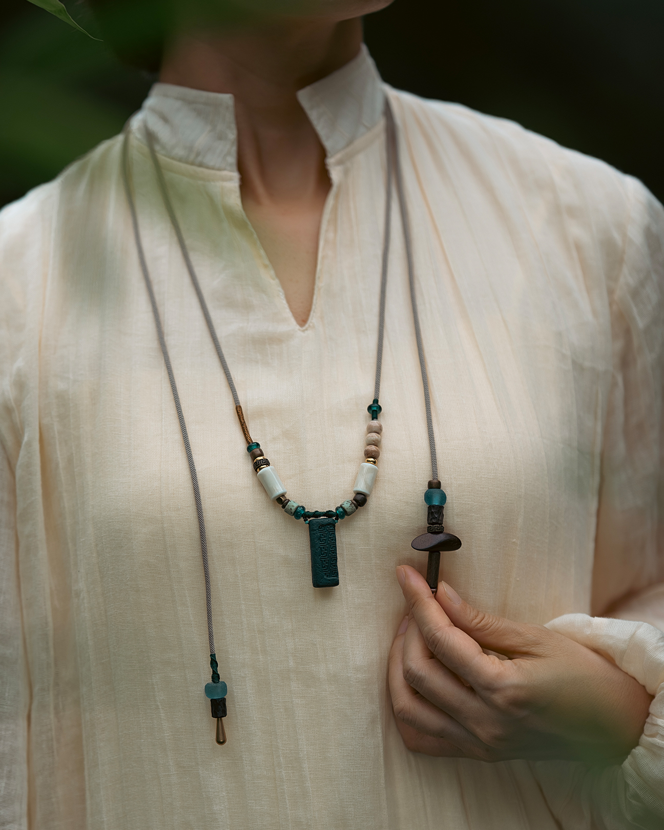Adjustable Necklace – Blue Medicine Incense Pendant with Dual Balance Structure - Blue · Blue Medicine · Small · Necklace · 30–90cm