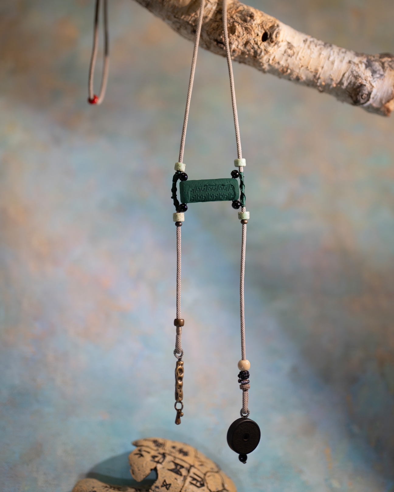 Adjustable Necklace – Blue Medicine Incense Pendant with Dual Balance & Guardian Elements - Blue · Blue Medicine · Large · Necklace · 40–82cm