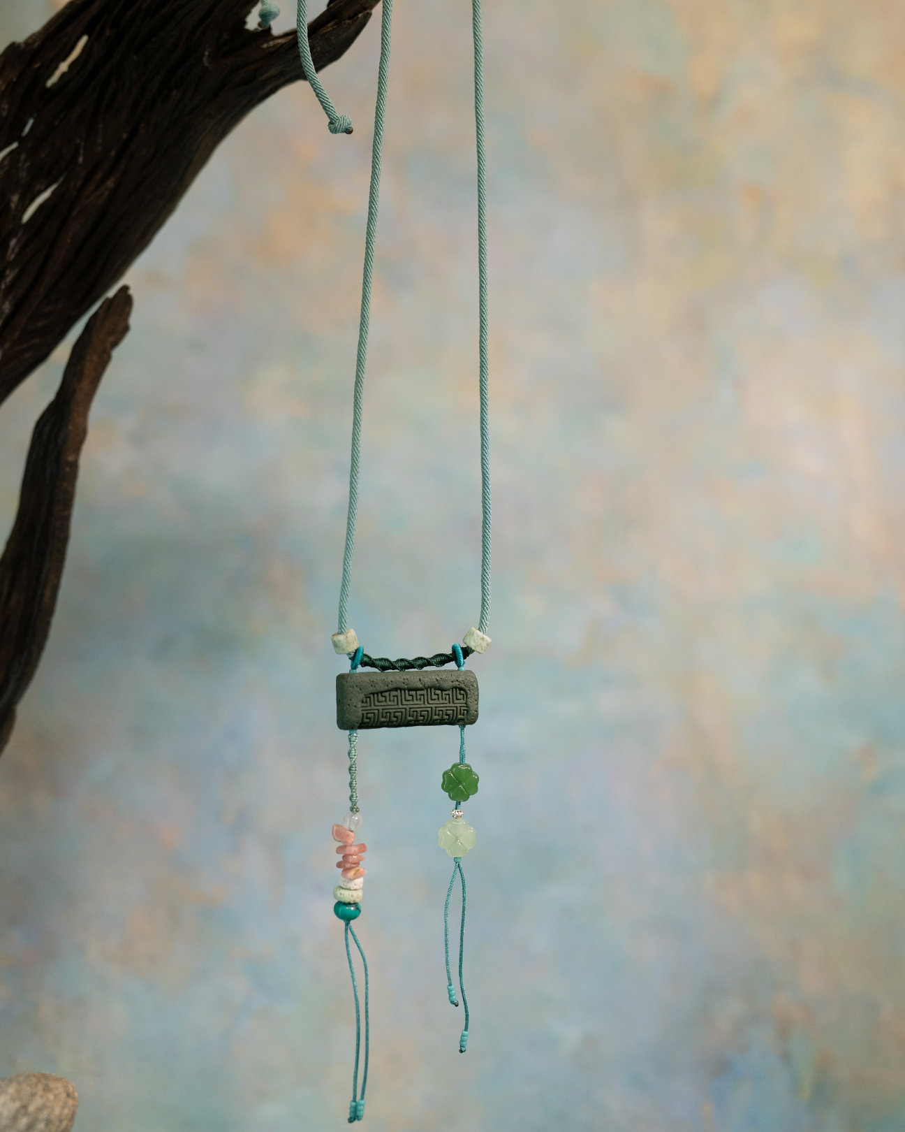 Adjustable Necklace – Blue Medicine Incense Pendant with Flowing Elements & Lucky Accents - Green · Dream Spirit · Flow Accent · Necklace · 30–63cm