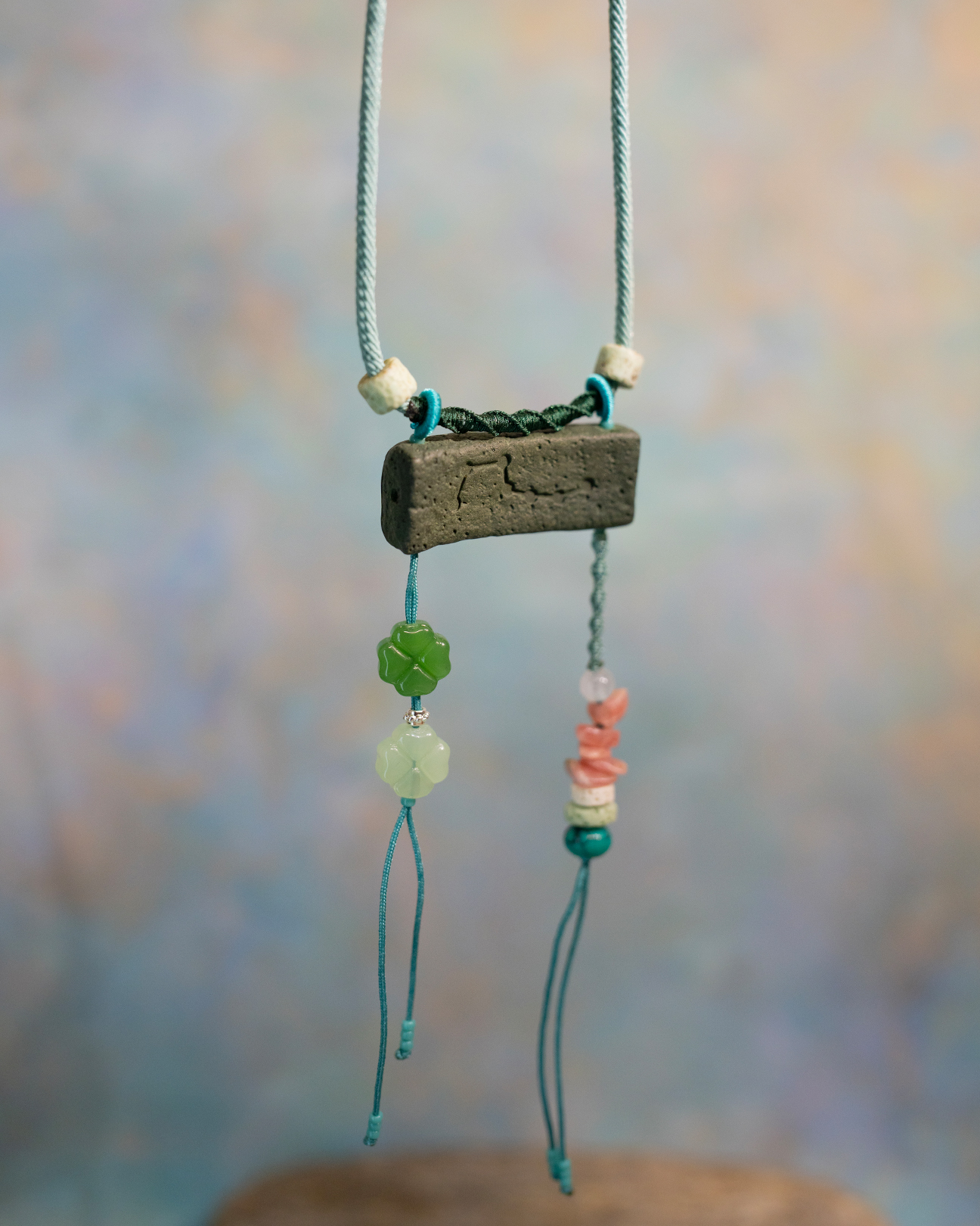 Adjustable Necklace – Blue Medicine Incense Pendant with Flowing Elements & Lucky Accents - Green · Dream Spirit · Flow Accent · Necklace · 30–63cm