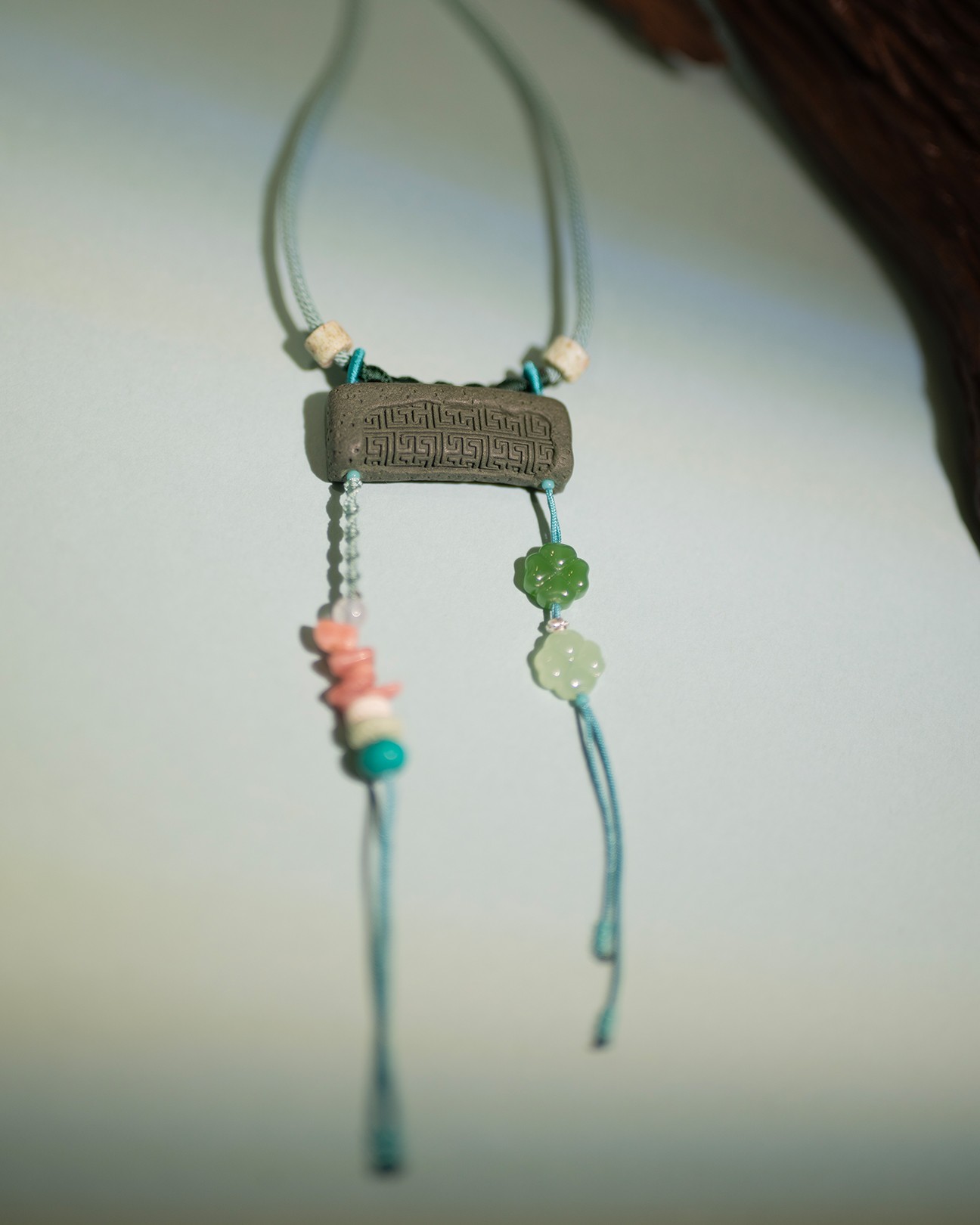 Adjustable Necklace – Blue Medicine Incense Pendant with Flowing Elements & Lucky Accents - Green · Dream Spirit · Flow Accent · Necklace · 30–63cm