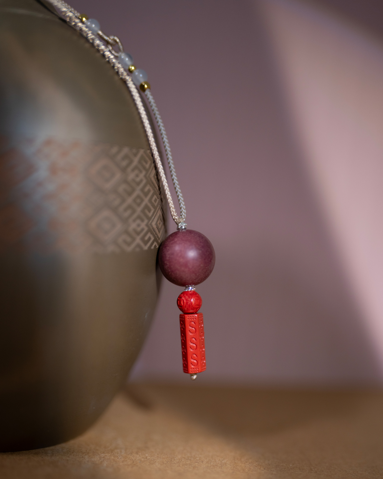 Adjustable Necklace – Rose Incense Bead Pendant with Central Balance Structure - Rose · Rose Blend · Core · Necklace · 35–62cm