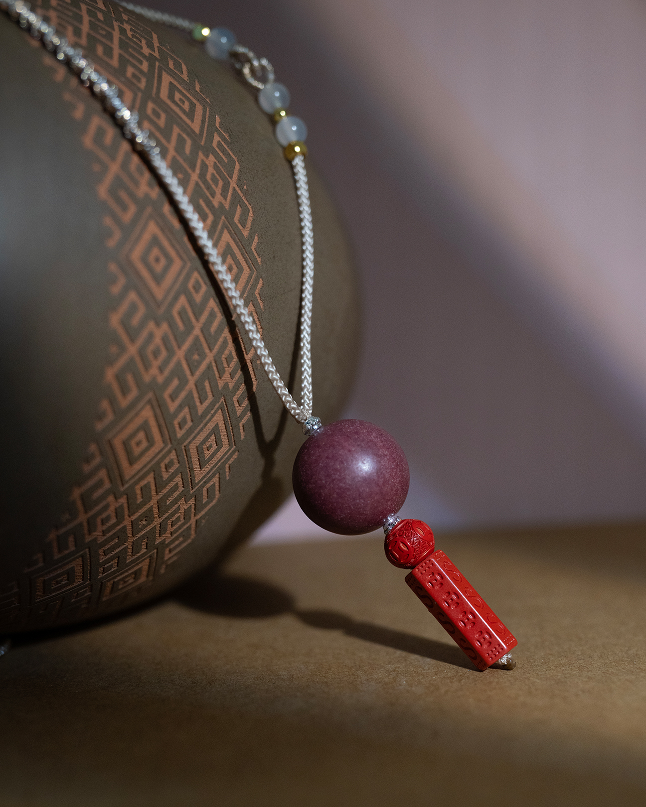 Adjustable Necklace – Rose Incense Bead Pendant with Central Balance Structure - Rose · Rose Blend · Core · Necklace · 35–62cm