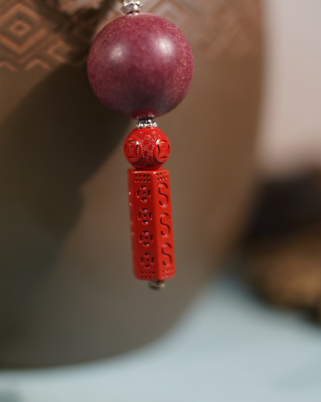 Adjustable Necklace – Rose Incense Bead Pendant with Central Balance Structure - Rose · Rose Blend · Core · Necklace · 35–62cm