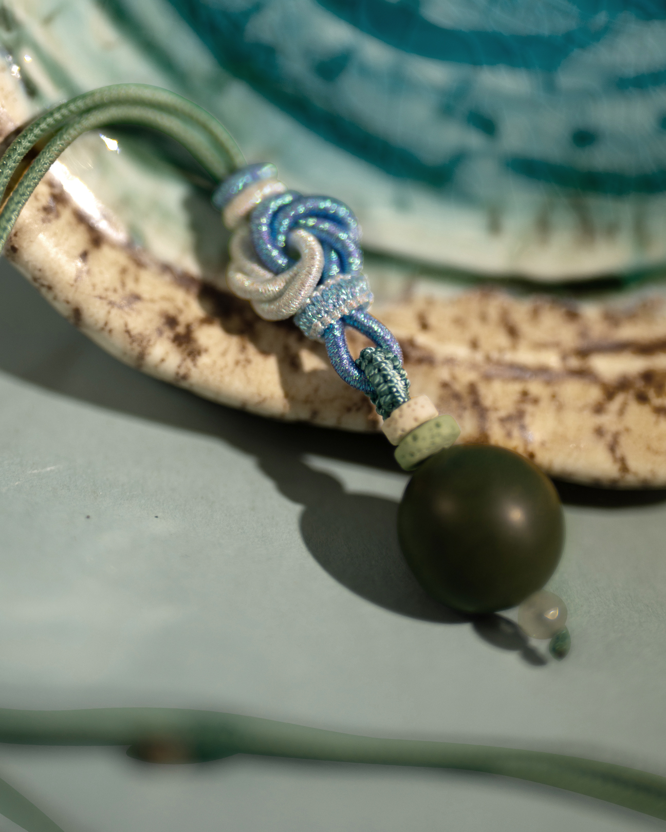 Adjustable Necklace – Green Incense Bead Pendant with Mandala Knot Structure - Green · Dream Spirit · Knot Structure · Necklace · 35–66cm