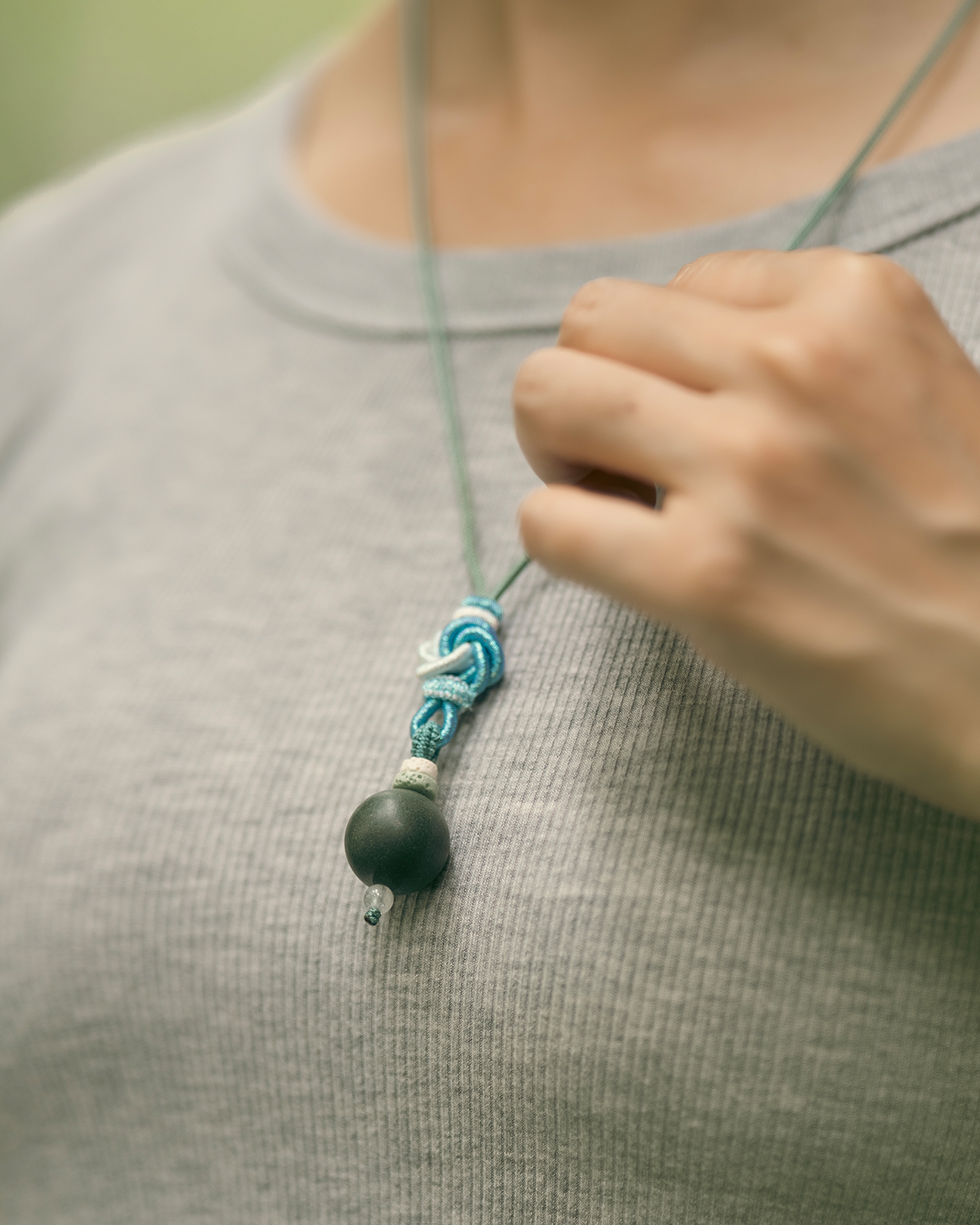 Adjustable Necklace – Green Incense Bead Pendant with Mandala Knot Structure - Green · Dream Spirit · Knot Structure · Necklace · 35–66cm