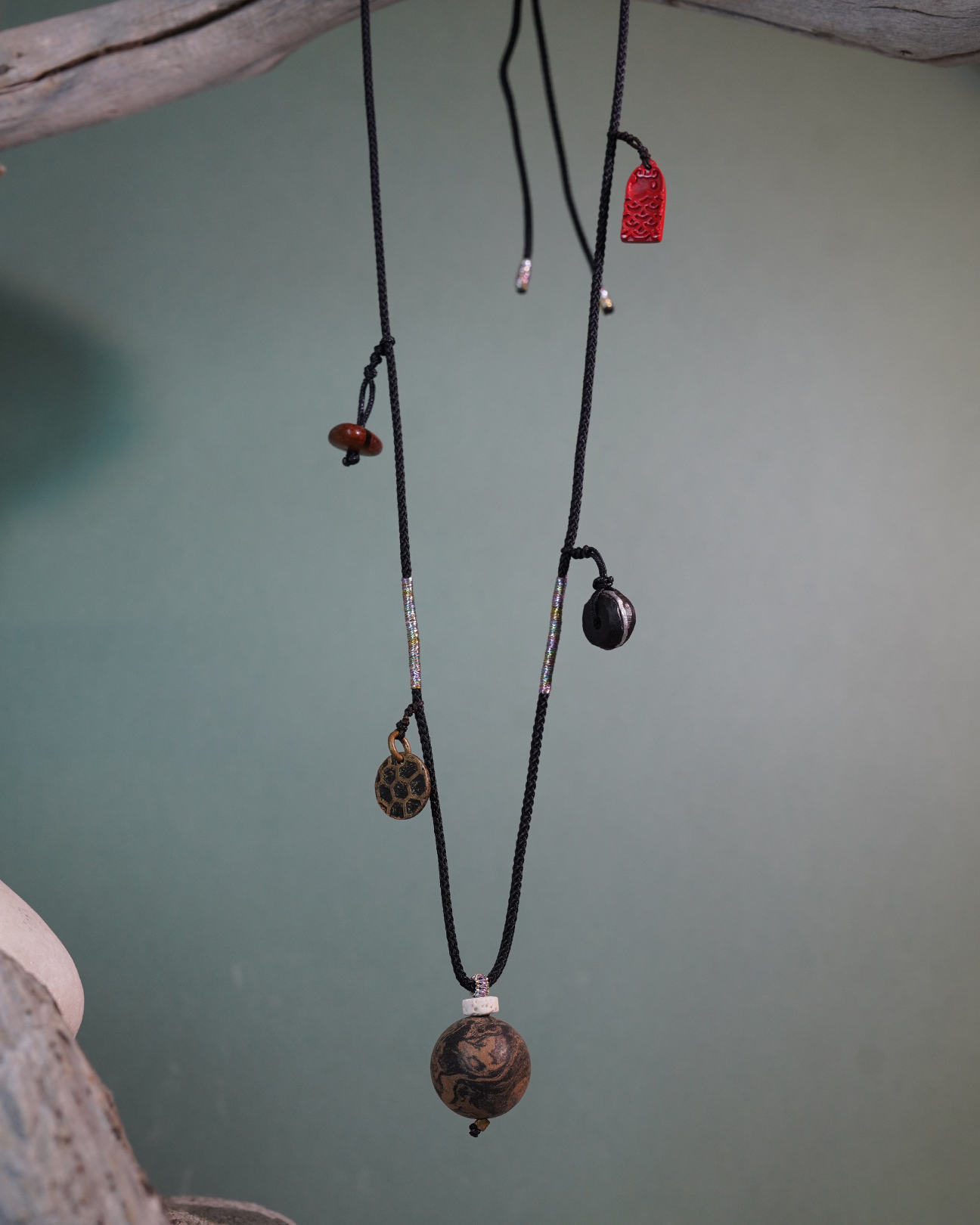 Adjustable Necklace – Mixed Incense Bead Pendant with Multi-Symbolic Structure - Mixed · Dual Blend · Composite · Necklace · 36–60cm