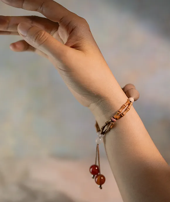 Bamboo Rhythm Bracelet – Golden Incense Adjustable Bracelet (15.2–22cm Inner Diameter) - Gold White · Gold White Blend · Bracelet · Wrist 15.2–22cm