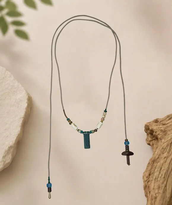 Adjustable Necklace – Blue Medicine Incense Pendant with Dual Balance Structure - Blue · Blue Medicine · Small · Necklace · 30–90cm