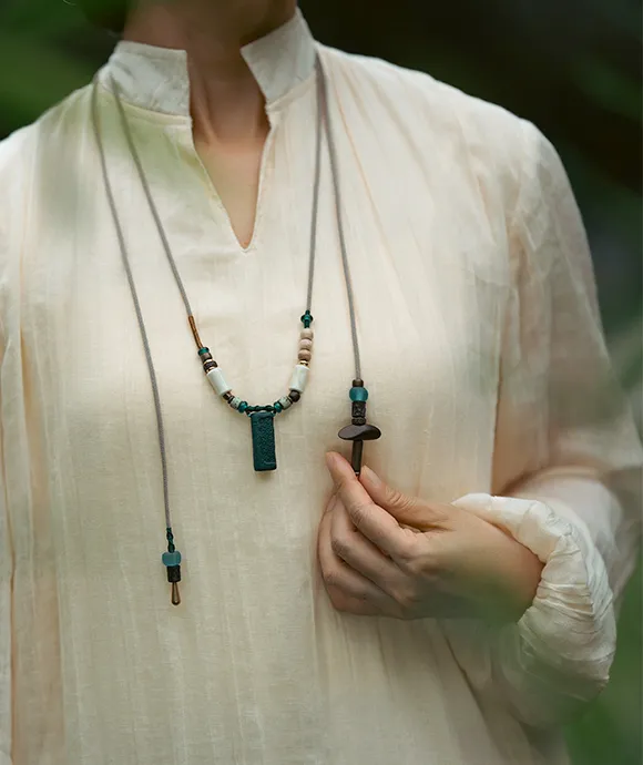 Adjustable Necklace – Blue Medicine Incense Pendant with Dual Balance Structure - Blue · Blue Medicine · Small · Necklace · 30–90cm