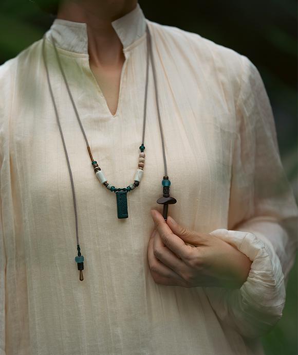 Adjustable Necklace – Blue Medicine Incense Pendant with Dual Balance Structure - Blue · Blue Medicine · Small · Necklace · 30–90cm