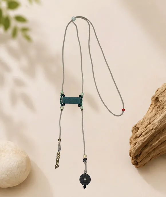 Adjustable Necklace – Blue Medicine Incense Pendant with Dual Balance & Guardian Elements - Blue · Blue Medicine · Large · Necklace · 40–82cm
