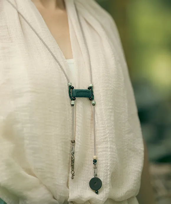 Adjustable Necklace – Blue Medicine Incense Pendant with Dual Balance & Guardian Elements - Blue · Blue Medicine · Large · Necklace · 40–82cm