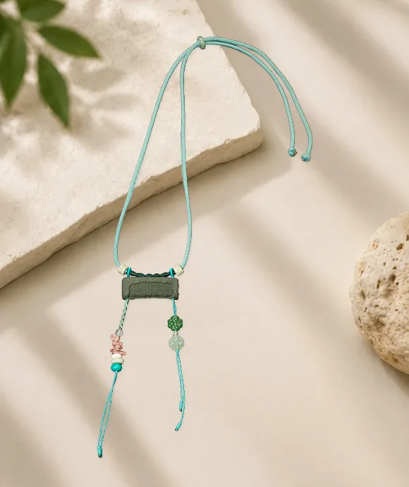 Adjustable Necklace – Blue Medicine Incense Pendant with Flowing Elements & Lucky Accents - Green · Dream Spirit · Flow Accent · Necklace · 30–63cm