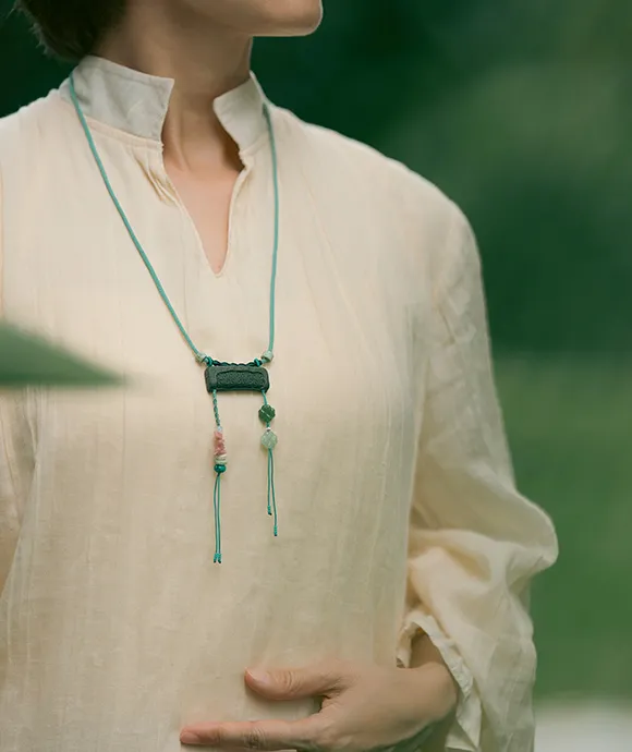 Adjustable Necklace – Blue Medicine Incense Pendant with Flowing Elements & Lucky Accents - Green · Dream Spirit · Flow Accent · Necklace · 30–63cm