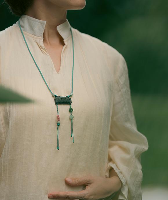 Adjustable Necklace – Blue Medicine Incense Pendant with Flowing Elements & Lucky Accents - Green · Dream Spirit · Flow Accent · Necklace · 30–63cm