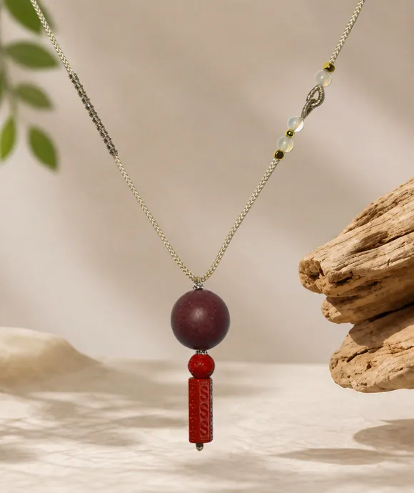 Adjustable Necklace – Rose Incense Bead Pendant with Central Balance Structure - Rose · Rose Blend · Core · Necklace · 35–62cm