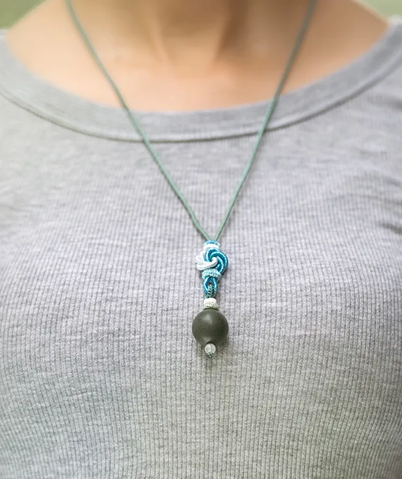 Adjustable Necklace – Green Incense Bead Pendant with Mandala Knot Structure - Green · Dream Spirit · Knot Structure · Necklace · 35–66cm