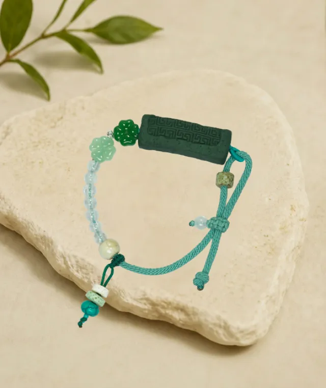 Adjustable Bracelet – Blue Medicine Incense Pendant with Path Structure - Green · Dream Spirit · Path · Bracelet · Wrist 13.5–19cm