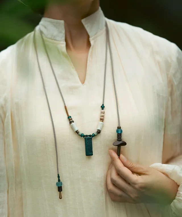 Adjustable Necklace – Blue Medicine Incense Pendant with Dual Balance Structure - Blue · Blue Medicine · Small · Necklace · 30–90cm