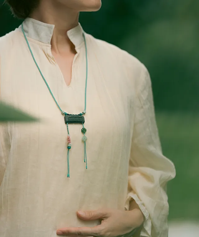 Adjustable Necklace – Blue Medicine Incense Pendant with Flowing Elements & Lucky Accents - Green · Dream Spirit · Flow Accent · Necklace · 30–63cm