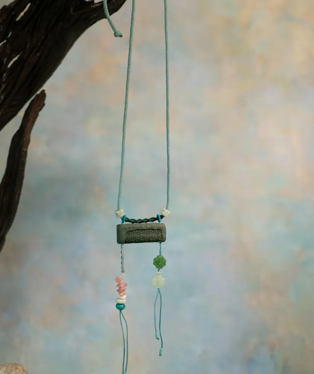 Adjustable Necklace – Blue Medicine Incense Pendant with Flowing Elements & Lucky Accents - Green · Dream Spirit · Flow Accent · Necklace · 30–63cm