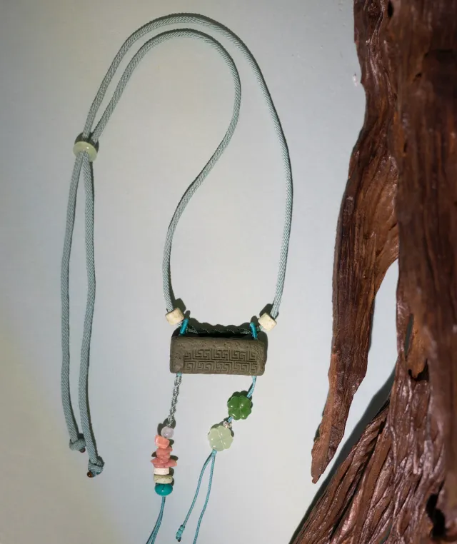 Adjustable Necklace – Blue Medicine Incense Pendant with Flowing Elements & Lucky Accents - Green · Dream Spirit · Flow Accent · Necklace · 30–63cm