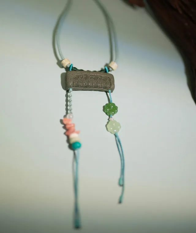 Adjustable Necklace – Blue Medicine Incense Pendant with Flowing Elements & Lucky Accents - Green · Dream Spirit · Flow Accent · Necklace · 30–63cm