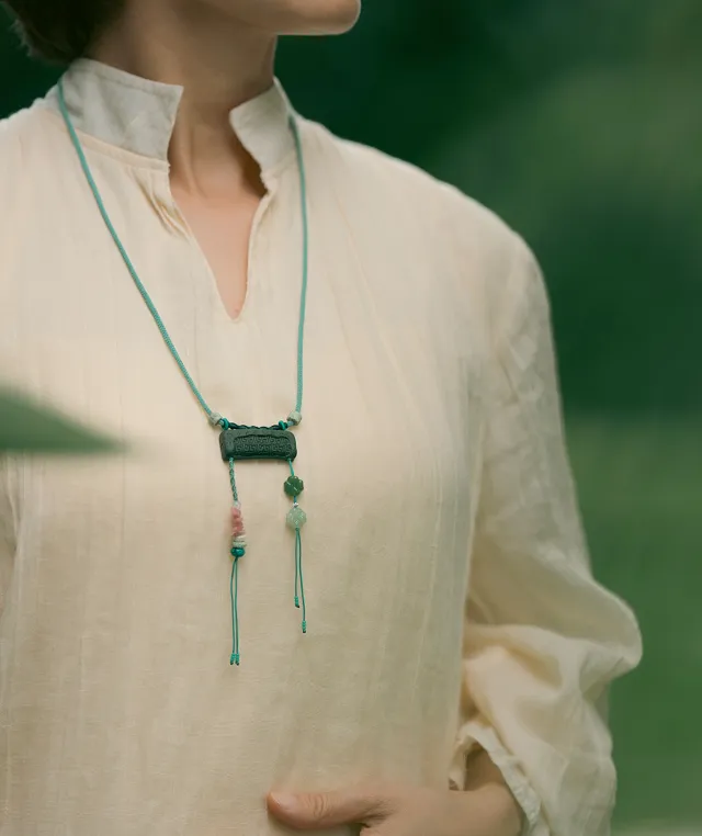 Adjustable Necklace – Blue Medicine Incense Pendant with Flowing Elements & Lucky Accents - Green · Dream Spirit · Flow Accent · Necklace · 30–63cm