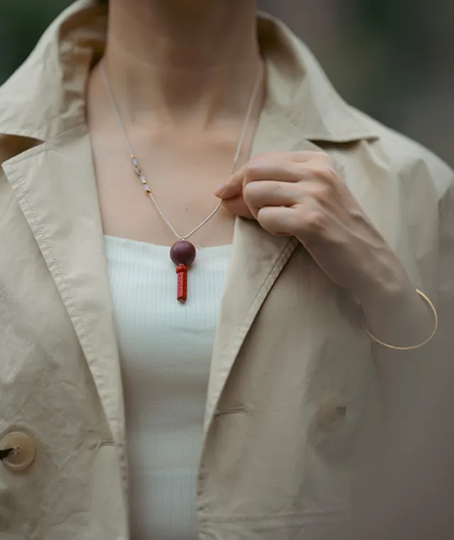 Adjustable Necklace – Rose Incense Bead Pendant with Central Balance Structure - Rose · Rose Blend · Core · Necklace · 35–62cm