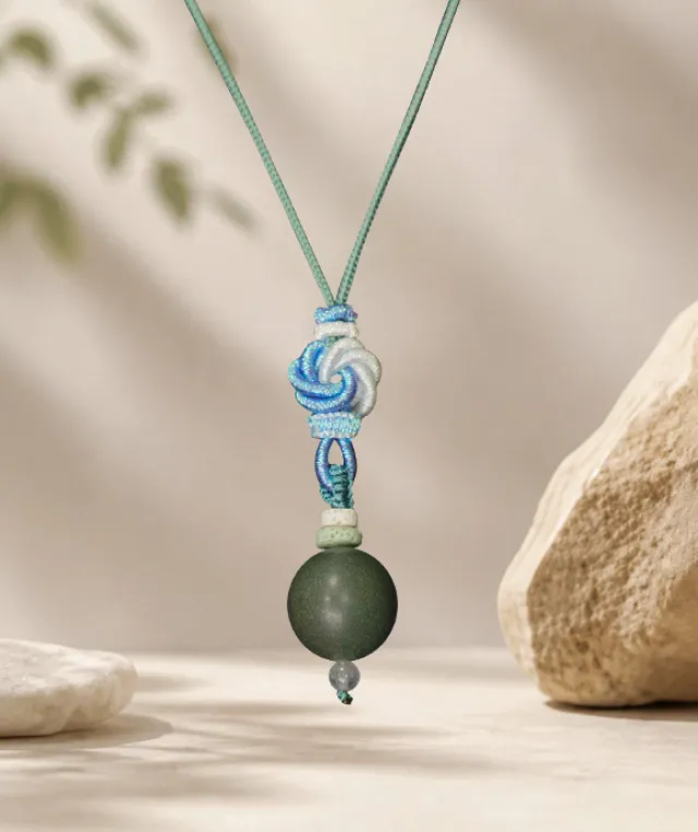 Adjustable Necklace – Green Incense Bead Pendant with Mandala Knot Structure - Green · Dream Spirit · Knot Structure · Necklace · 35–66cm