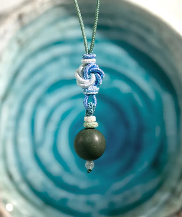 Adjustable Necklace – Green Incense Bead Pendant with Mandala Knot Structure - Green · Dream Spirit · Knot Structure · Necklace · 35–66cm