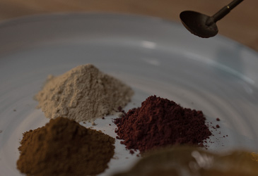 Blending the incense formula.