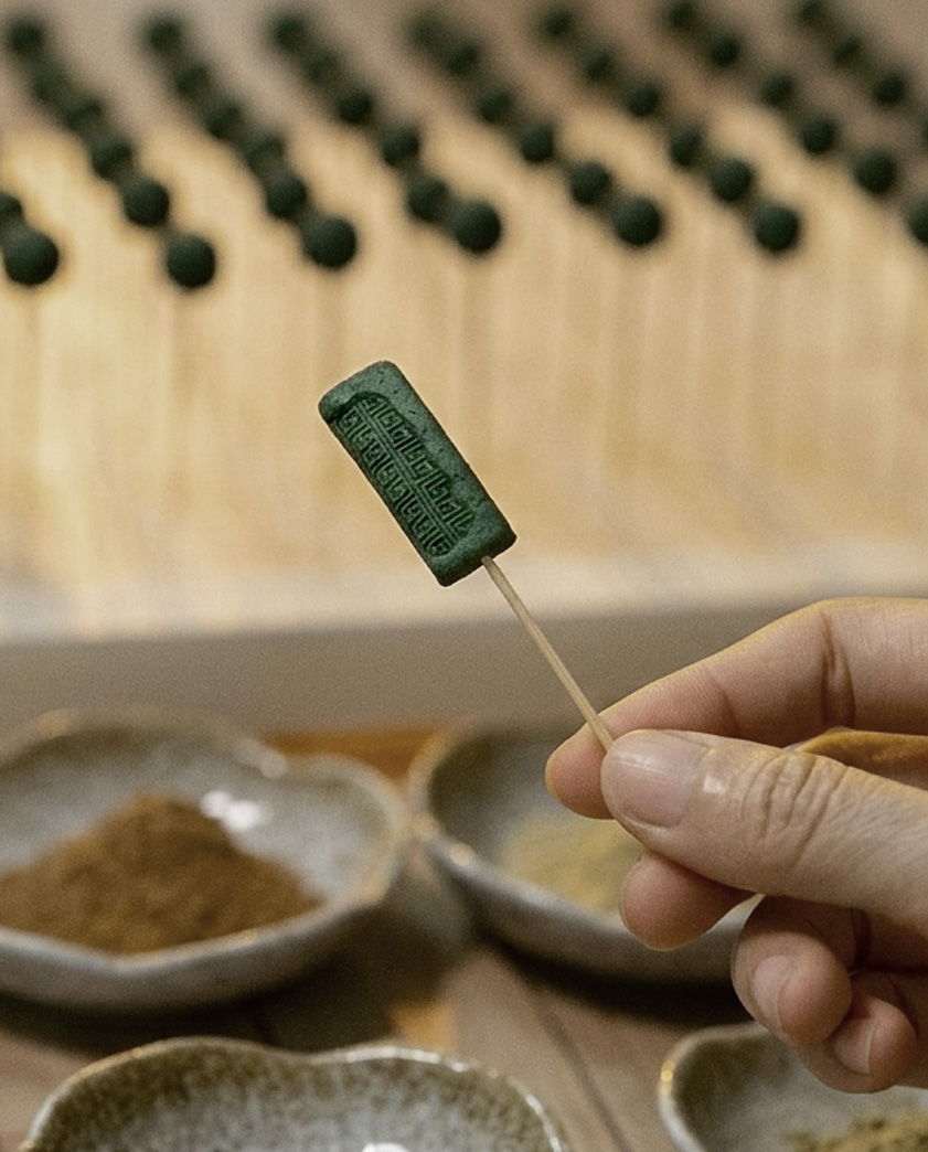 Handcrafted incense pendant in the making.